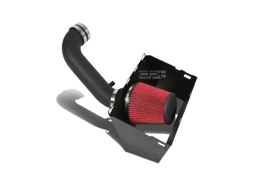 Cold Air Intake that is black an red in color, on a white background